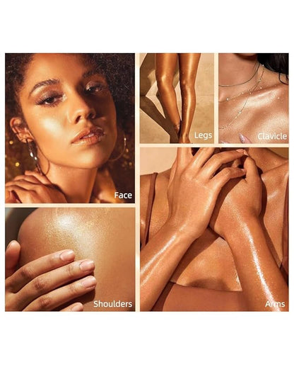 Glitter Powder Highlighter Makeup,Body Brightens the Natural Three-dimensional Face Powder Blusher .(03# Golden browm)
