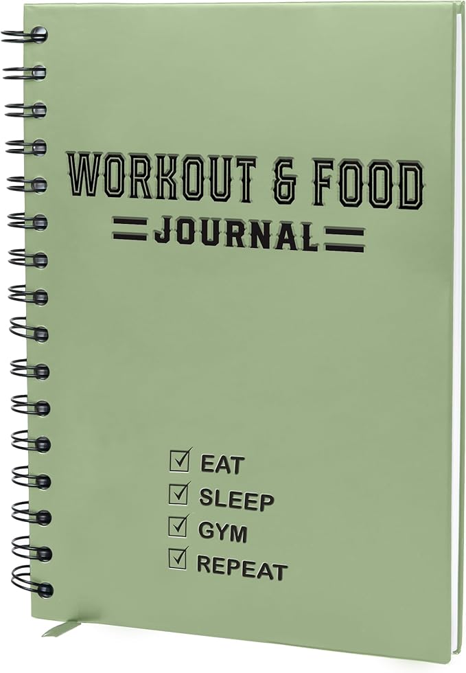 Nextnoid Hardcover Fitness & Food Journal - Workout & Meal Planner Notebook for Men & Women - A5 Sturdy Food Log Journal to Track Diet, Gym & Home Workouts - Green