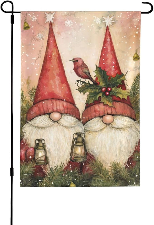Gnomes Two Red Garden Flag 12x18 In Double Sided Yard Flags Lawn Sign Decor No Flagstand