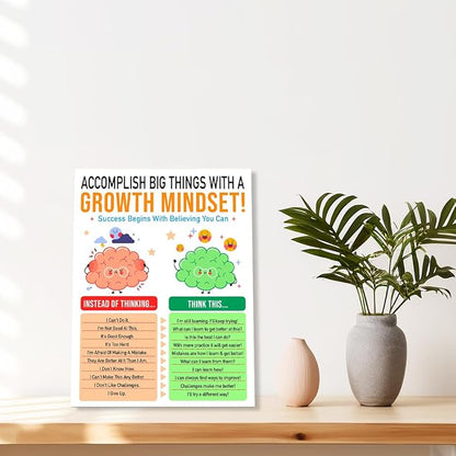 Growth Mindset Wall Decor,Mental Health Wall Art Canvas Framed Print for Young Students Classroom Therapy Office School Counselor Calming Corner Wall Decor