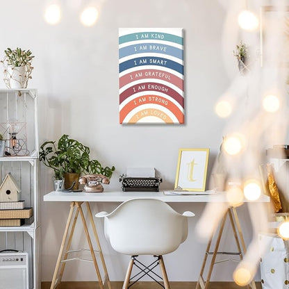 I am Kind Brave Loved Enough Motivational Canvas Wall Art Print Rainbow Quote Inspirational Art Poster Trendy Office Affirmation Wall Decor Minimalist Picture Painting Home Decor 8x12inch Unframed
