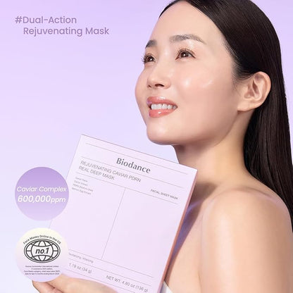 BIODANCE Rejuvenating Caviar PDRN Real Deep Mask, Overnight Hydrogel Mask, Skin Firming & Radiance Boost, Enhancing Recovery for All Skin Types, Korean Skincare | 1.19oz(34g) x 4ea