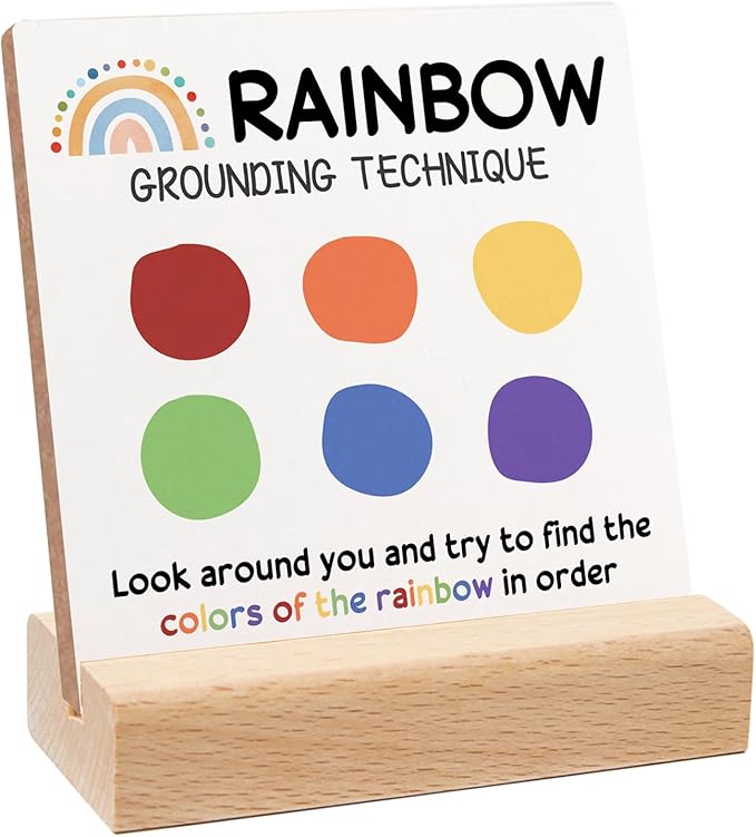 Mental Health Inspirational Gift, Colorful Positive Affirmations Wood Sign with Wooden Stand, Colorful Mental Health Wood Sign, Cheer Up Gifts for Psychologist School Counselor Student Boy Girl