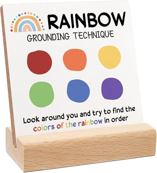 Mental Health Inspirational Gift, Colorful Positive Affirmations Wood Sign with Wooden Stand, Colorful Mental Health Wood Sign, Cheer Up Gifts for Psychologist School Counselor Student Boy Girl