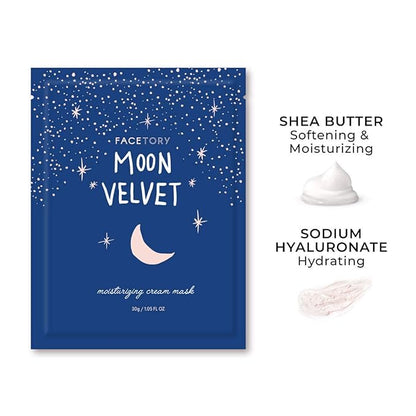 FACETORY FaceMasks Mask Skin Care – MOON VELVET Face Masks Skin Care with Sodium Hyaluronate & Shea Butter | Face Mask Spa Moisturizing Treatment (10 Pack)