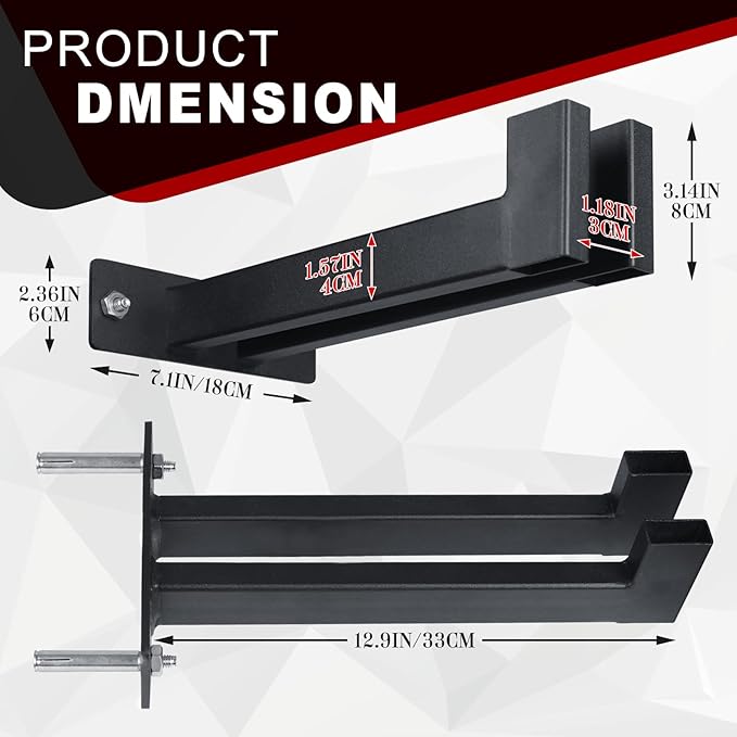 Olympic Barbell Hanger,Garage Gym Bar Wall Rack,Vertical Barbell Mount Rack, Gym Rack Organizer, Home Gym Accessories Hanger, Wall Mount Hooks for Olympic Barbells