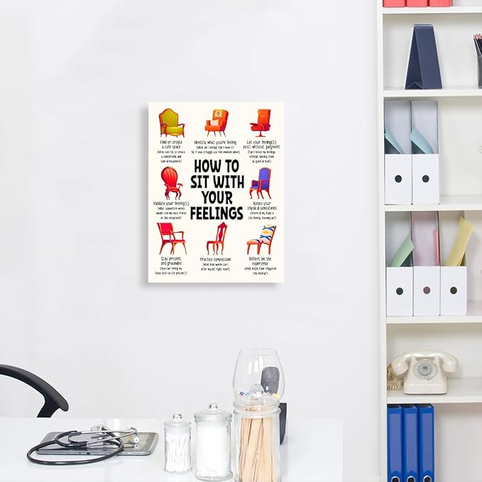 YEOION Mental Health Wall Decor,How to Sit with Your Feeling Wall Art Canvas Frame Print for Mental Health Therapy Office School Counselor Calming Corner Wall Decor