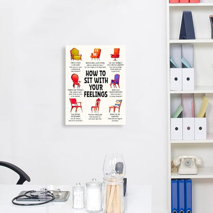 YEOION Mental Health Wall Decor,How to Sit with Your Feeling Wall Art Canvas Frame Print for Mental Health Therapy Office School Counselor Calming Corner Wall Decor