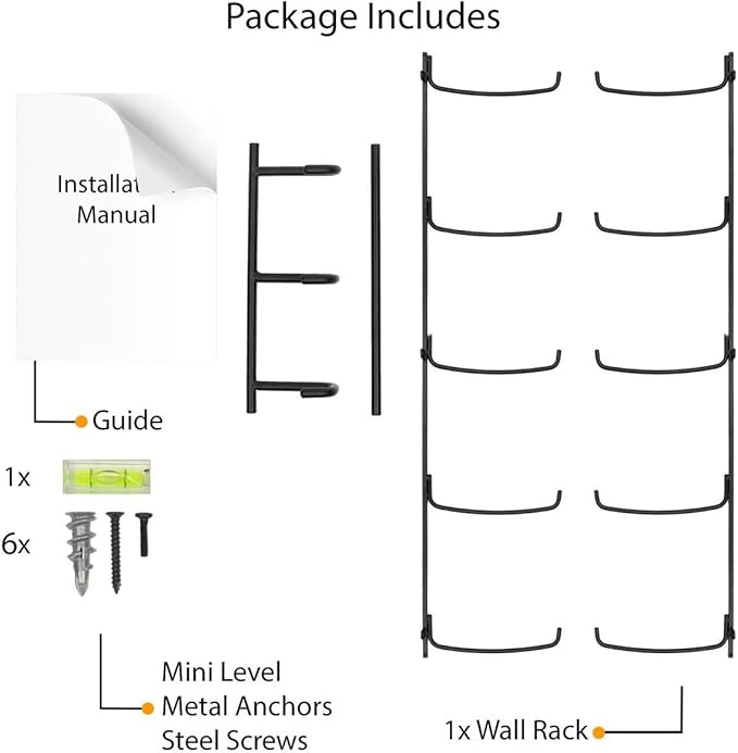 Wallniture Guru Yoga Mat Holder Wall Mount with 3 Hooks for Hanging Yoga Strap, Resistance Bands, 5-Sectional Metal