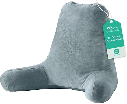 Sasttie 25-inch Reading Pillows for Sitting in Bed Adult, Jumbo Velvet Back Pillow Bed Sitting Up, XL High Back-Rest Support Cushion for Sit Up on Couch & Floor, Oeko-Tex Certified, Bluish Grey