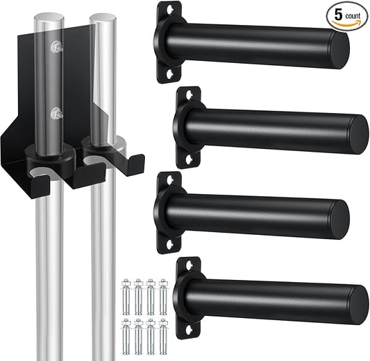 Shimeyao 4 Pack Wall Mounted Weight Plate Holder for 2" Weight Plate and 1 Pack 2 Hooks Barbell Hanger, Vertical Barbell Mount Rack for Garage Home Gym Organizer Accessory