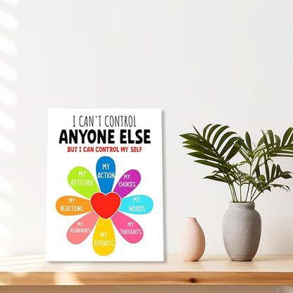 YEOION Mental Health Wall Decor,I Can't Control Anyone Else Wall Art Canvas Frame Print for Mental Health Therapy Office School Counselor Calming Corner Wall Decor