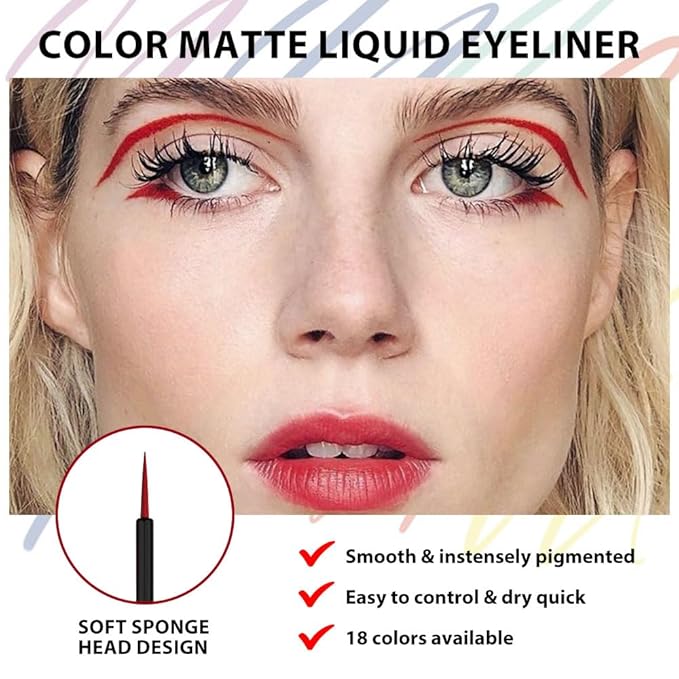 evpct 1Pcs Dark Red Liquid Eyeliner Waterproof Dark Red Eye Liners for Women, Eyes Wing Eyeliner Stamps Shapes Colored Eyeliner delineador de ojos a prueba de agua contra el agua blanco para ojos