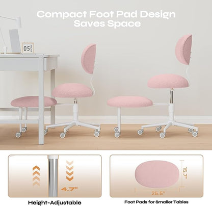 Ergonomic Cross Legged Office Chair with Wheels, ADHD Chair for Adults, Meditation Chair, Yoga Office Chair, Comfortable Back Support, Height Adjustable,Small Spaces, Teddy Fabric, Pink