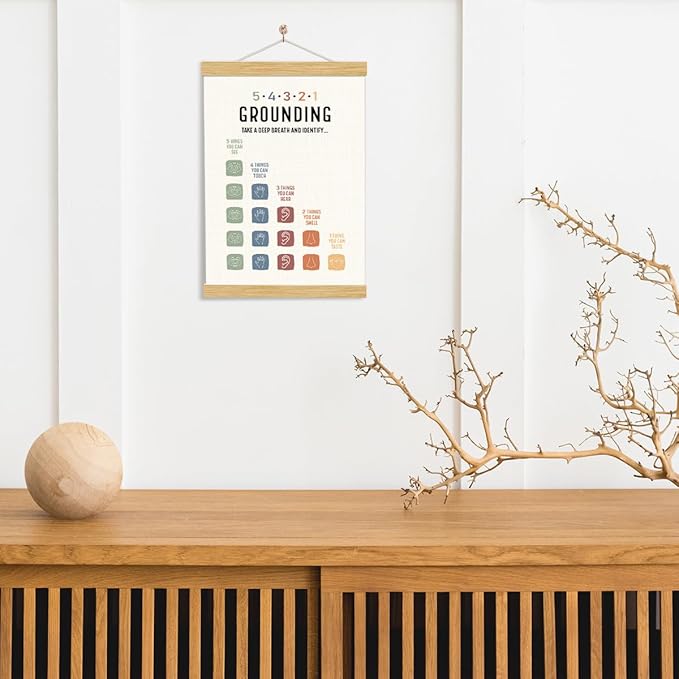 YGSDZY Grounding Technique Exercise Poster 54321, Wood Poster Hanger, Therapy Office Decor, School Psychology, Classroom Decor, Mental Health Posters, Therapy Wall Art Decoration