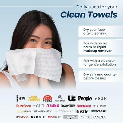 Clean Skin Club Clean Towels XL®, 100% USDA Biobased Face Towel, Disposable Face Towelette, Eczema Association Accepted, Makeup Remover Dry Wipes, Ultra Soft, 50 ct per pack, 4 Packs, 200 Ct Total
