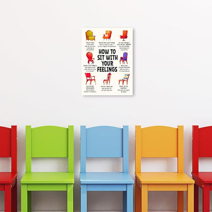 YEOION Mental Health Wall Decor,How to Sit with Your Feeling Wall Art Canvas Frame Print for Mental Health Therapy Office School Counselor Calming Corner Wall Decor