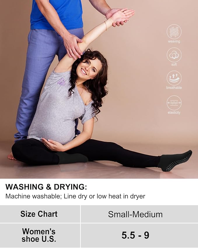 5 Pairs Pilates Grip Socks Yoga Socks with Grips for Women, Non-Slip Athletic Socks for Ballet, Dance, Workout, Hospital