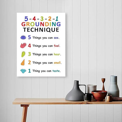LISTNGBO Mental Health Canvas Wall Art,Grounding Technique Motivational Quote Artwork Painting Prints Poster Ready to Hang for Counselor Therapy Office School Wall Decor Treatment Decor,12x15 Inch
