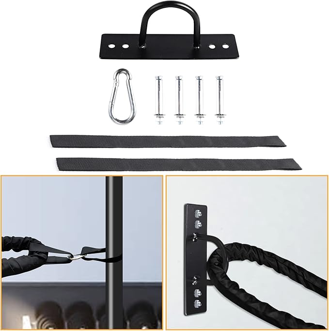 Leogreen 1.5" 30ft Heavy Battle Rope, Exercise Training Rope with Anchor Strap and Wall Mount Bracket Kit, Workout Rope with Protective Sleeve for Home Gym Cardio, Core Strength Training, Black