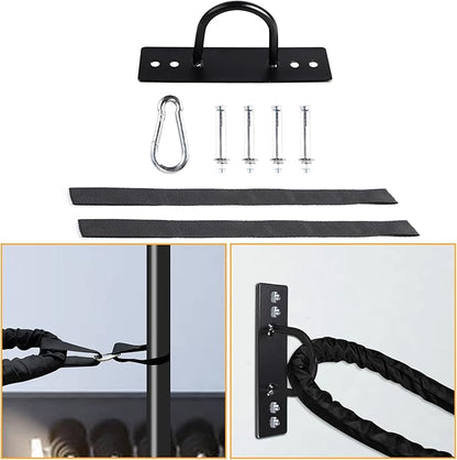 Leogreen 1.5" 30ft Heavy Battle Rope, Exercise Training Rope with Anchor Strap and Wall Mount Bracket Kit, Workout Rope with Protective Sleeve for Home Gym Cardio, Core Strength Training, Black