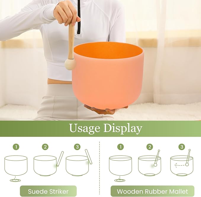 432HZ 11 Inchs Frosted Crystal Singing Bowl Set for Meditation Healing Yoga Chakra Quartz Crystal Sound Bowls with Heavy Duty Carry Case and Rubber Mallet,Suede Striker,O-rings