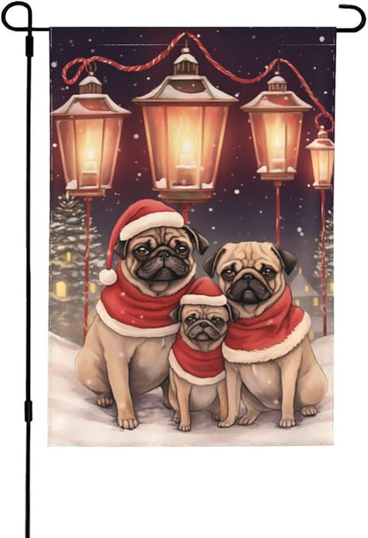 Christmas Pug Garden Flag 12x18 In Double Sided Yard Flags Lawn Sign Decor No Flagstand