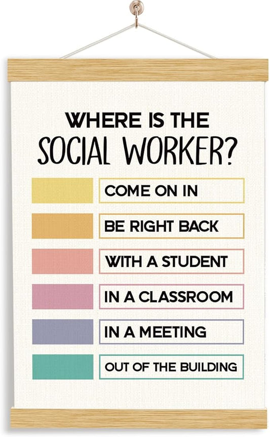 YGSDZY Where Is The Social Worker? Wood Poster Hanger, Therapy Decor, Boho Classroom Decor, School Psychology, Mental Health Posters, Classroom Poster, Homeschool Decoration