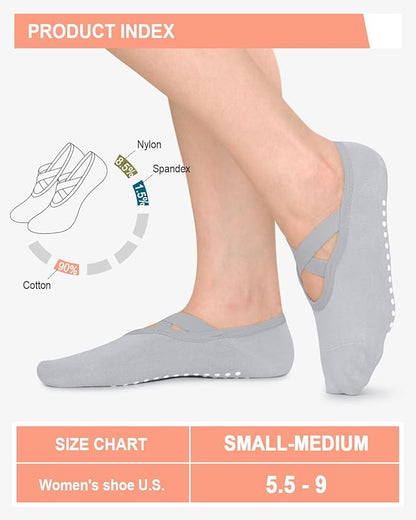 3/6 Pairs Grip Pilates Socks for Women, Non-slip Yoga Athletic Socks for Barre Ballet Barefoot Workout Hospital