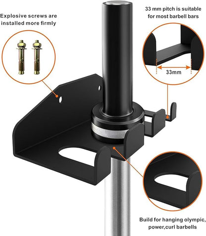 Olympic Barbell Hanger Barbell Rack Garage Gym Bar Wall Rack,Wall Mount Barbell Storage Holder Olympic Bar Hanger, Holds Under 33mm Bar Size
