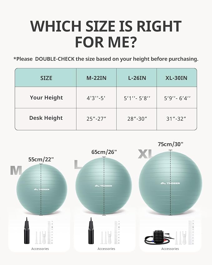 Trideer Exercise Ball Yoga Ball – Office Seating & Balance Ball Chair, Stability Ball for Pilates, Physical Therapy,Core Training & Balance Improvement & Stretching