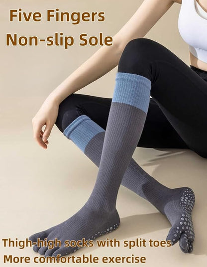 2 Pairs Anti-Slip Toe Socks No Show for Women, Warm Athletic Socks for Yoga, Fitness, Mid-Calf Compression Socks