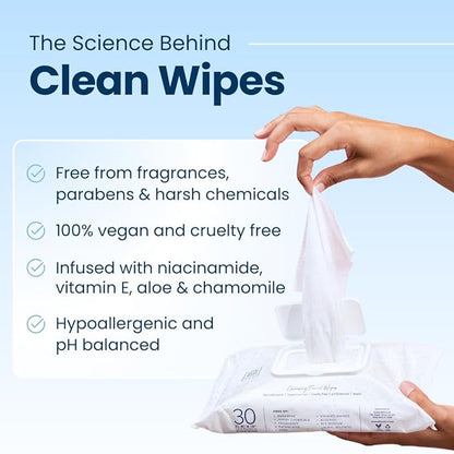 Clean Skin Club XL Premium Face Wipes, Extra Moist Makeup Removing Towelettes, Facial Cleansing Cloth, Fragrance Free, No Alcohol or Chemicals, (30 Ct, 1 Pack)