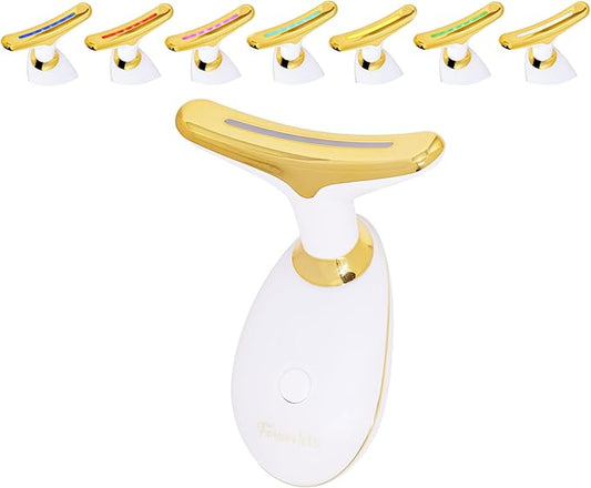 7 Color Face and Neck Massager 7-in-1 LED Light Therapy, Wrinkle Remover & Skin Tightening Device - Red Light Firming, Smoothing with Vibration - Rechargeable Anti-Aging at Home