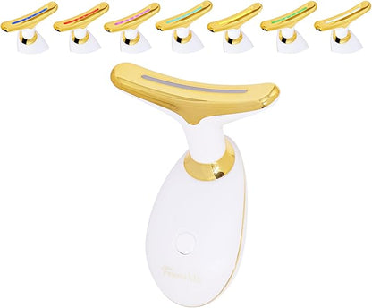 7 Color Face and Neck Massager 7-in-1 LED Light Therapy, Wrinkle Remover & Skin Tightening Device - Red Light Firming, Smoothing with Vibration - Rechargeable Anti-Aging at Home