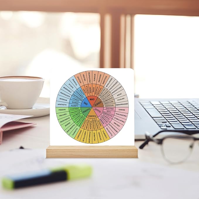 Mental Health Desk Decor, Emotions Desk Signs Wheel of Feelings Acrylic Plaque Sign Therapy Office Home Classroom Decoration 4 x 4 Inches