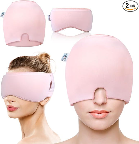 Migraine Relief Cap, Gel Cooling Eye Mask, Cooling Gel Relief 2 Pack Set, Hot/Cold Therapy, Cold Compress for Head, Headache Eyes Mask for Sinus, Puffy Eyes, Tension and Stress Relief