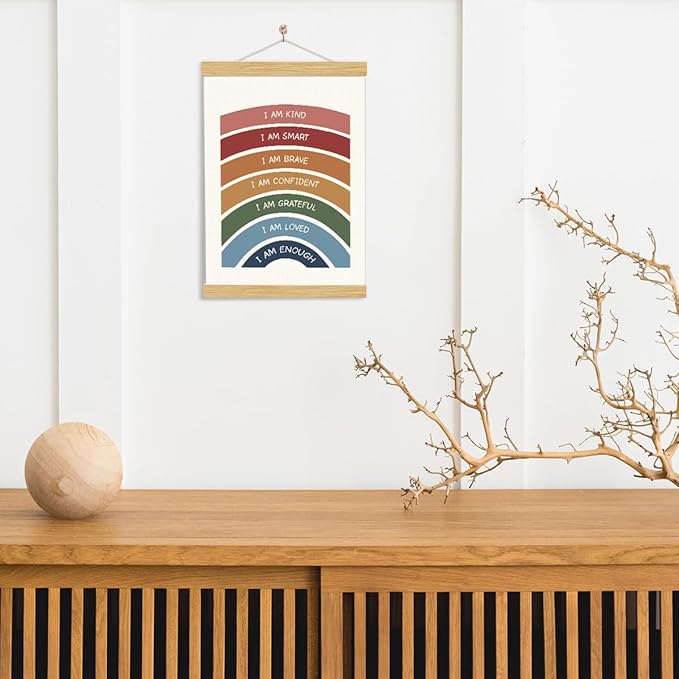 YGSDZY Rainbow Affirmations Wall Art, Wood Poster Hanger, Boho Classroom Decor, Inspirational Decor, Nursery Sun Print, Mental Health Posters, Therapy Wall Art, School Psychology
