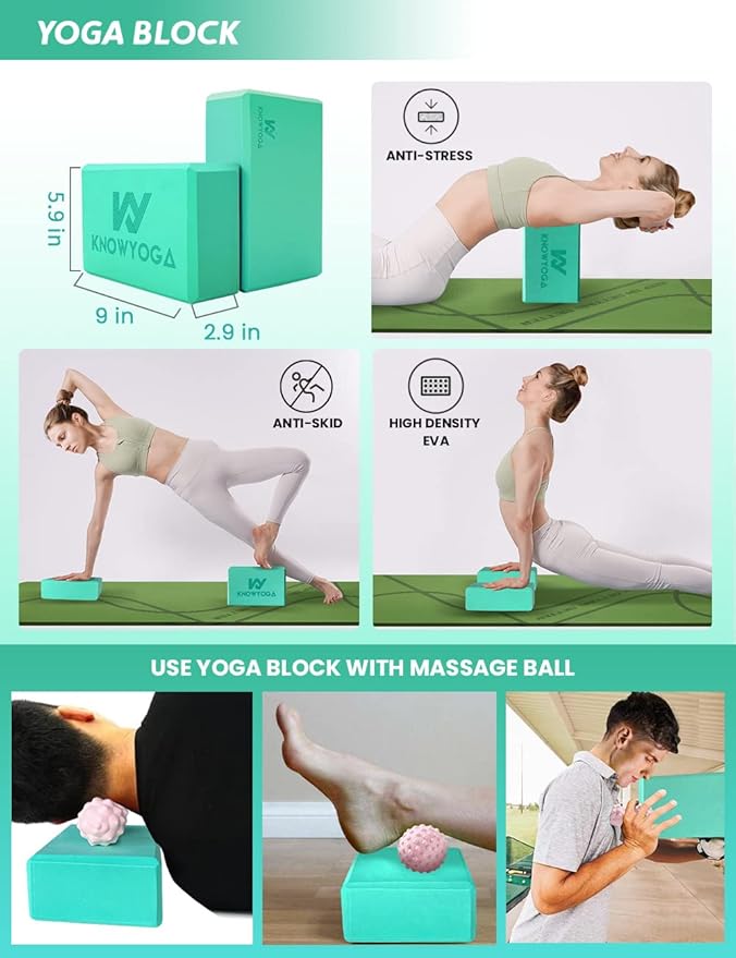 Yoga Starter Kit 12 in 1 - Set Include Mat, Foam Roller, 4 Resistance Bands, Blocks 2 Pack with Strap, 2 Peanut Massage Balls, Yoga kit and Sets for Beginners