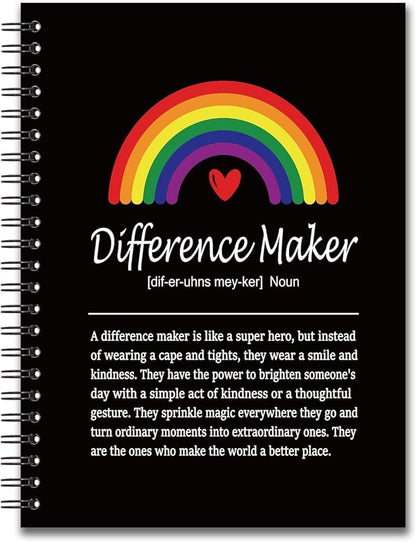 YAZMEEN Difference Maker Definition Blank Spiral Notebook（160 Pages） Rainbow Hardcover Sketchbook Social Worker Notebook Employee Appreciation Gift Funny Office Gift for Teacher Coworker Boss Leader