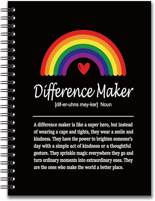 YAZMEEN Difference Maker Definition Blank Spiral Notebook（160 Pages） Rainbow Hardcover Sketchbook Social Worker Notebook Employee Appreciation Gift Funny Office Gift for Teacher Coworker Boss Leader