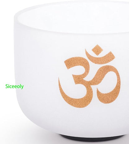 8" A Note 432HZ Om Design For Meditation Sound Yoga Healing Third-eye Chakra Crystal Singing Bowl Frosted Quartz with Durable Carrying Case Suede Striker O-ring