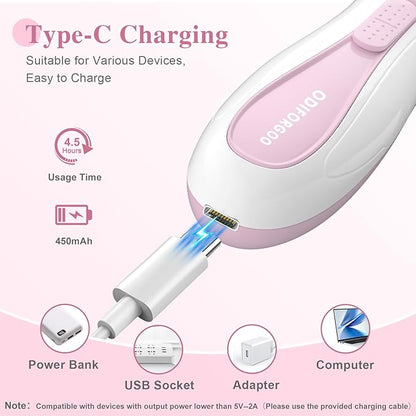 Baby Nail Trimmer Electric Baby Nail File,USB Charging 15 in 1 Nail Clippers kit with Dust Cover LED Light,Trim Buffer Kit for Newborn Infant Toddler or Adults Toes Fingernails Care（Pink）