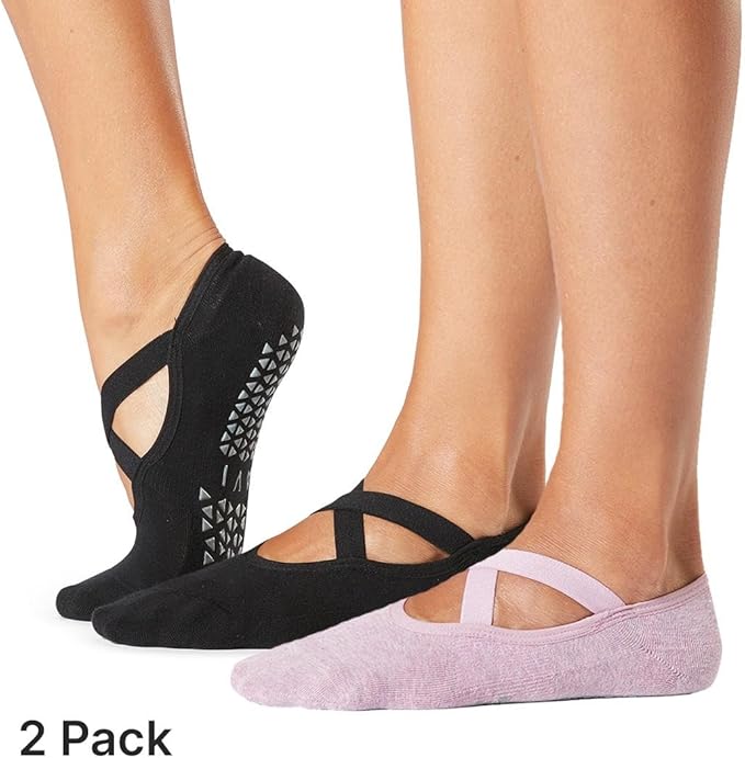 TAVI NOIR Chloe Fashion Criss-Cross Grip Socks for Barre, Pilates and Yoga