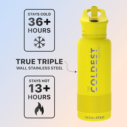 Coldest Insulated Water Bottle with Straw Lid - Stainless Steel Metal Insulated Bottle for Men & Women (Solar Yellow, 32 oz)
