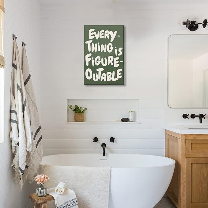 Everything is Figureoutable Motivational Canvas Wall Art Print Uplifting Quote Inspirational Art Poster Green Office Affirmation Wall Decor Minimalist Picture Painting Home Decor 20x30inch Unframed