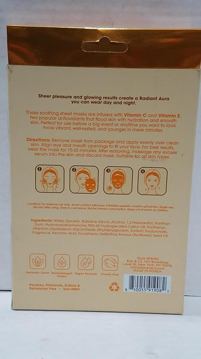 Face Sheet Mask with Vitamin C & E - Dermatologist Tested Korean Beauty Mask for Brightening & Deep Hydration - Premium Facial Treatment for Glowing & Rejuvenated Skin - 5 Pack