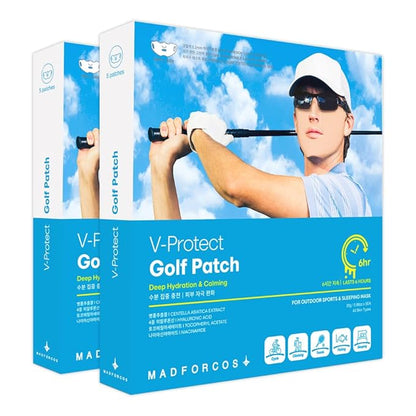 V-Protect Golf Patch – UV Protection, Hydration & Lifting Face Mask for Outdoor Sports | Korean Skincare Patch for Golf, Hiking, Tennis (Blue, 10 Masks)