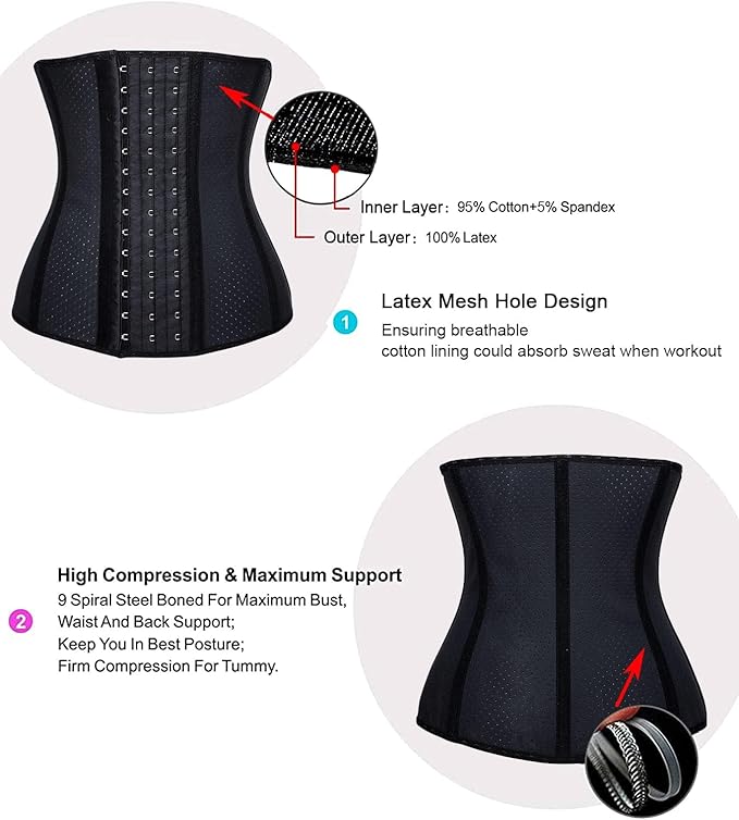 YIANNA Waist Trainer for Women Latex Underbust Waist Cincher Corset Sport Girdle Hourglass Body Shaper