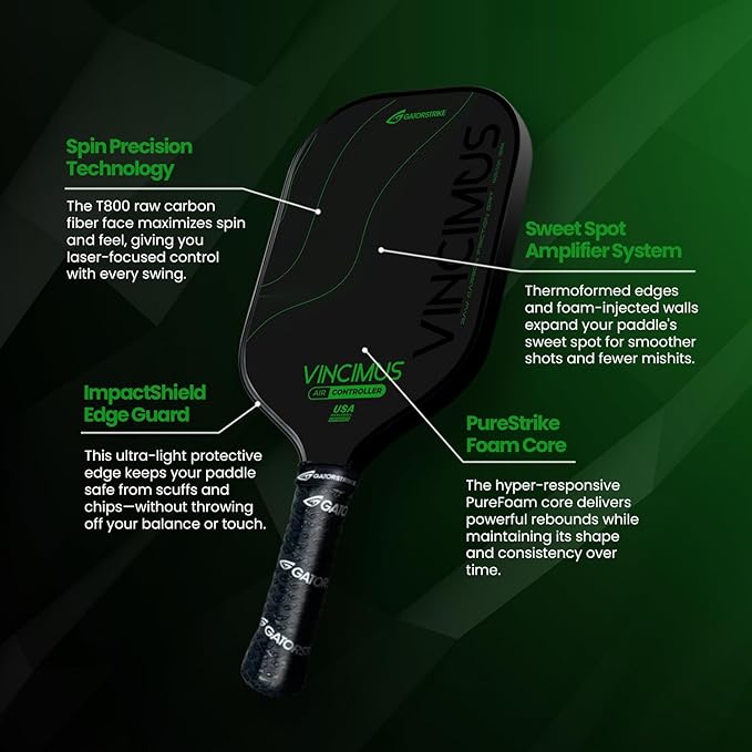 Vincimus Air Controller T600 Pickleball Paddle, T600 Carbon Fiber Pickleball Paddle with Enhance PP Honeycomb 16mm Core, 8.1oz with GatorGrit Face